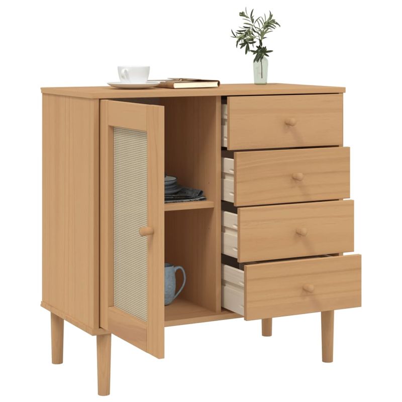 Casa si Gradina - Mobilier - Comode si corpuri - Comode - Servanta SENJA, aspect ratan maro, 80x40x80 cm, lemn masiv pin - Infinity.ro