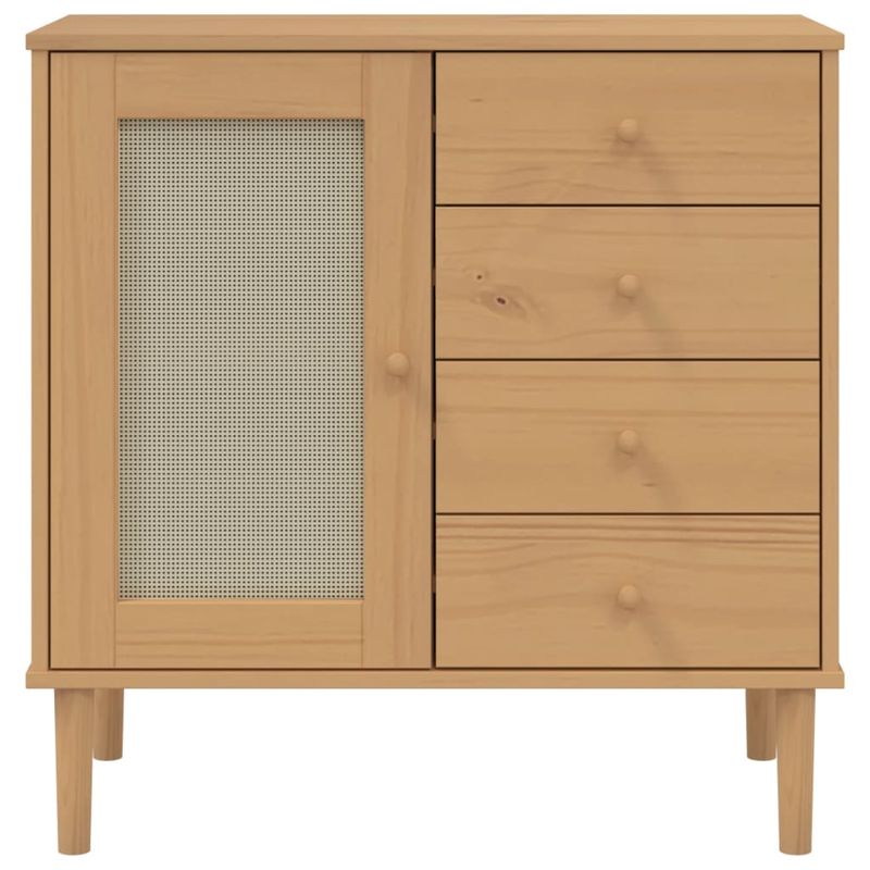 Casa si Gradina - Mobilier - Comode si corpuri - Comode - Servanta SENJA, aspect ratan maro, 80x40x80 cm, lemn masiv pin - Infinity.ro