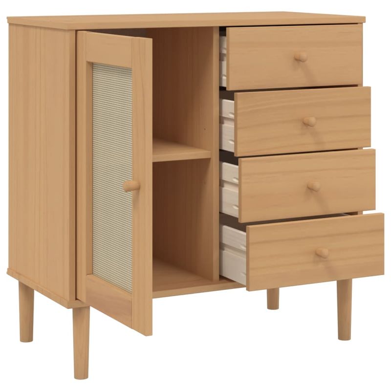 Casa si Gradina - Mobilier - Comode si corpuri - Comode - Servanta SENJA, aspect ratan maro, 80x40x80 cm, lemn masiv pin - Infinity.ro