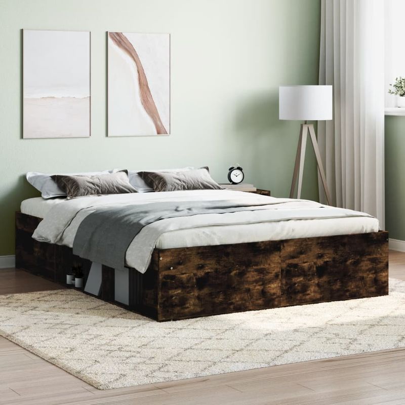 Casa si Gradina - Mobilier - Paturi si accesorii - Paturi - Cadru de pat dublu, stejar fumuriu, 135x190 cm - Infinity.ro