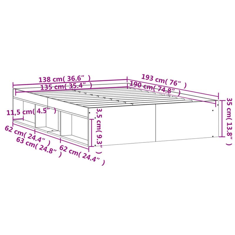 Casa si Gradina - Mobilier - Paturi si accesorii - Paturi - Cadru de pat dublu, stejar fumuriu, 135x190 cm - Infinity.ro