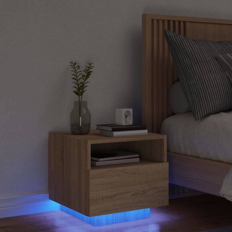 Casa si Gradina - Mobilier - Comode si corpuri - Noptiere - Noptiera cu lumini LED, stejar sonoma, 40x39x37 cm - Infinity.ro