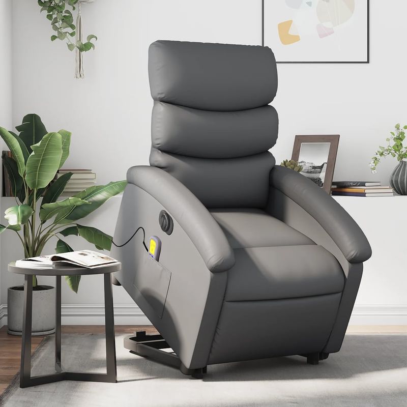 Ingrijire personala si Cosmetice - Sanatate si wellness - Articole wellness - Fotolii de masaj - Fotoliu masaj rabatabil electric cu ridicare, gri, piele eco - Infinity.ro