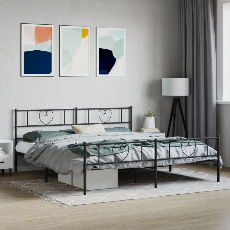 Casa si Gradina - Mobilier - Paturi si accesorii - Paturi - Cadru pat metalic cu tablii de cap/picioare, negru, 183x213 cm - Infinity.ro