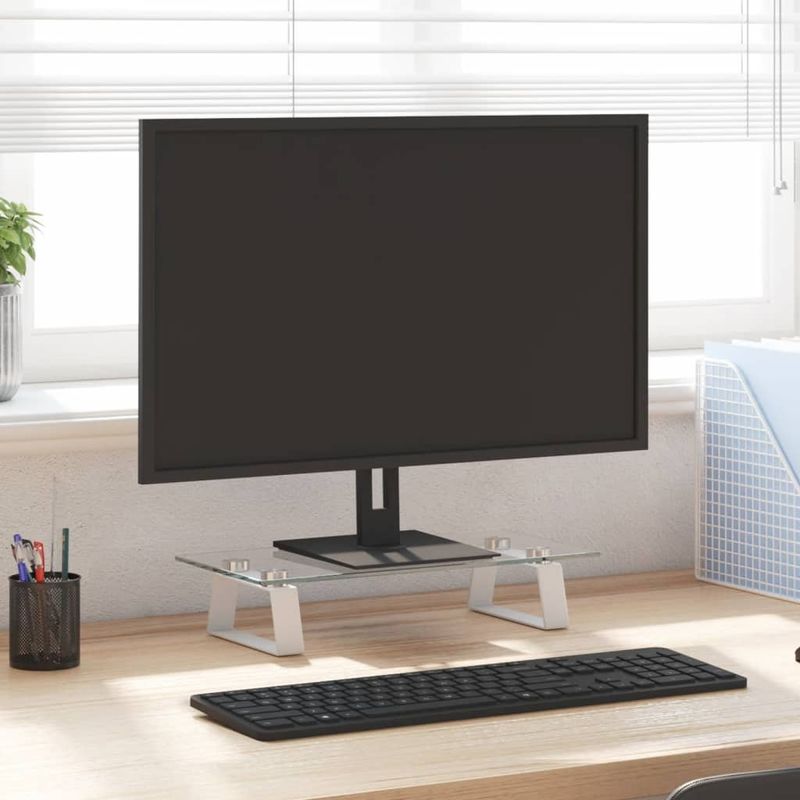 PC, gaming si accesorii - Desktop PC & monitoare - Accesorii monitoare - Suport de monitor, alb, 40x20x8 cm, sticla securizata si metal - Infinity.ro
