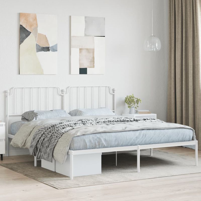 Casa si Gradina - Mobilier - Paturi si accesorii - Paturi - Cadru de pat metalic cu tablie, alb, 183x213 cm - Infinity.ro