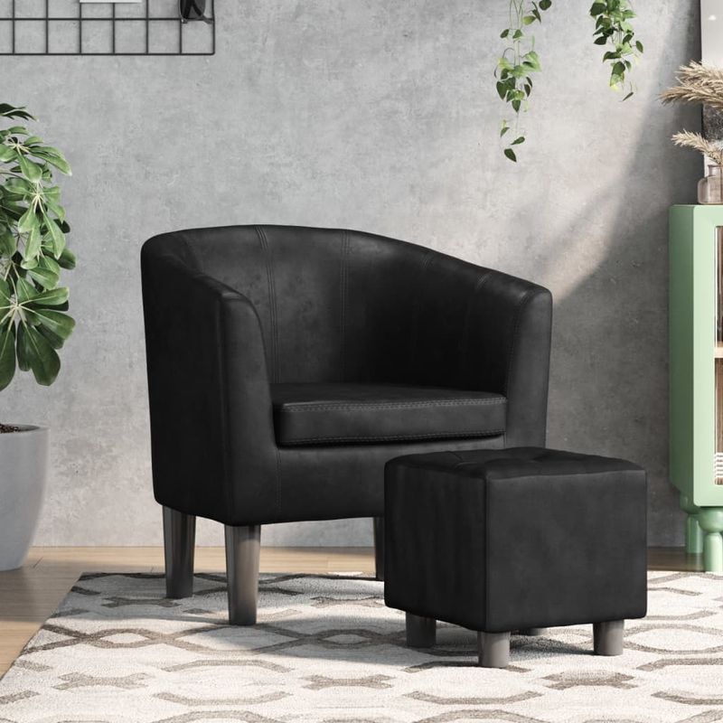 Casa si Gradina - Mobilier - Scaune si fotolii - Fotolii - Fotoliu tip cuva cu taburet, negru, piele ecologica - Infinity.ro