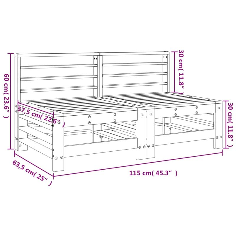 Casa si Gradina - Gradina si terasa - Mobilier exterior - Canapele si fotolii gradina - Canapele de mijloc pentru gradina, 2 buc., alb, lemn masiv pin - Infinity.ro