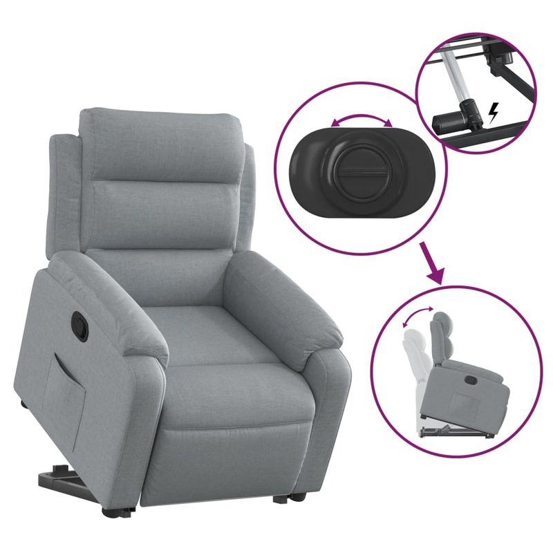 Casa si Gradina - Mobilier - Scaune si fotolii - Fotolii - Fotoliu rabatabil cu ridicare, gri deschis, material textil - Infinity.ro