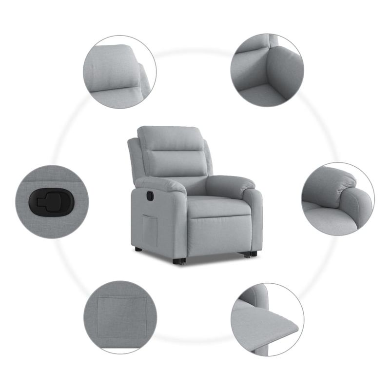 Casa si Gradina - Mobilier - Scaune si fotolii - Fotolii - Fotoliu rabatabil cu ridicare, gri deschis, material textil - Infinity.ro