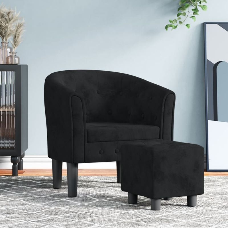 Casa si Gradina - Mobilier - Scaune si fotolii - Fotolii - Fotoliu tip cuva cu taburet, negru, catifea - Infinity.ro