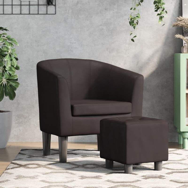 Casa si Gradina - Mobilier - Scaune si fotolii - Fotolii - Fotoliu tip cuva cu taburet, maro, piele ecologica - Infinity.ro