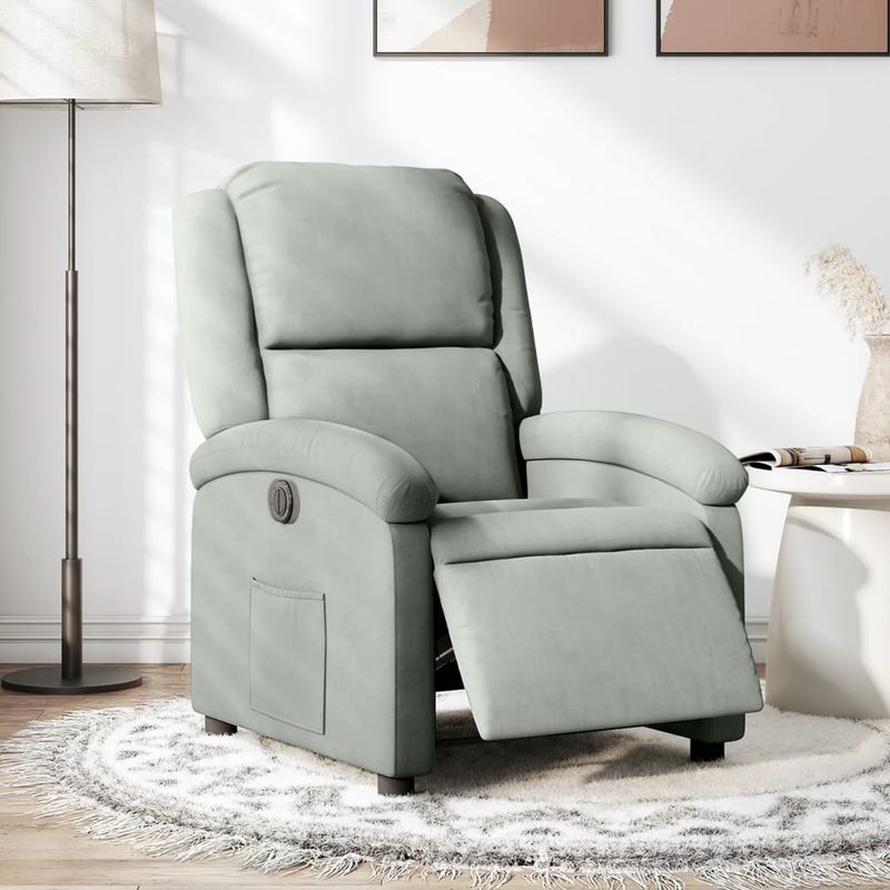 Casa si Gradina - Mobilier - Scaune si fotolii - Fotolii - Fotoliu rabatabil electric, gri deschis, catifea - Infinity.ro