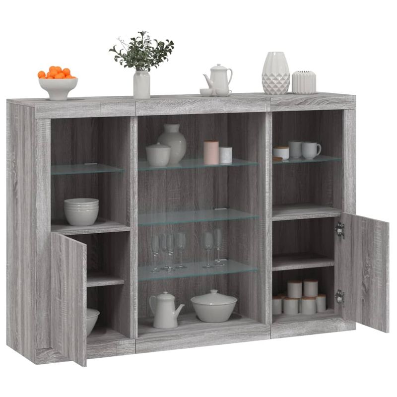 Casa si Gradina - Mobilier - Comode si corpuri - Comode - Servanta cu lumini LED, 3 buc., gri sonoma, lemn prelucrat - Infinity.ro