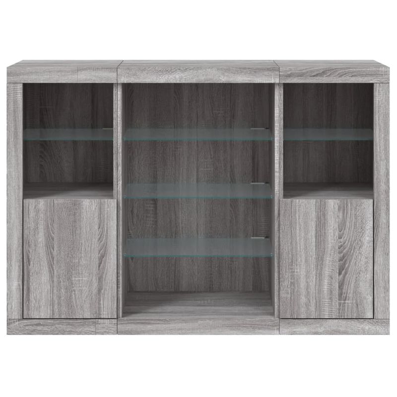 Casa si Gradina - Mobilier - Comode si corpuri - Comode - Servanta cu lumini LED, 3 buc., gri sonoma, lemn prelucrat - Infinity.ro