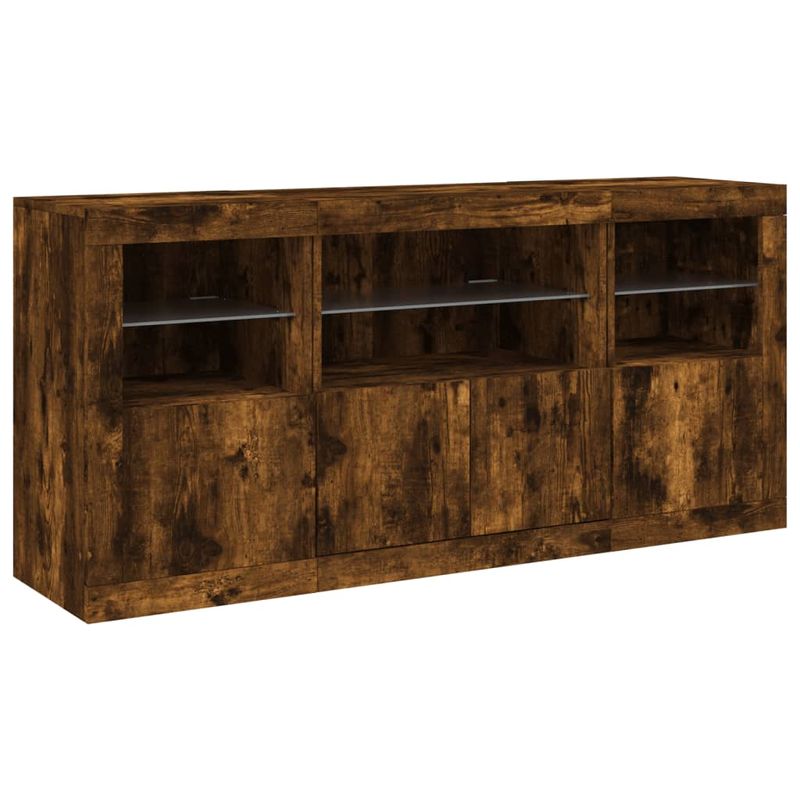 Casa si Gradina - Mobilier - Comode si corpuri - Comode - Servanta cu lumini LED, stejar fumuriu, 142,5x37x67 cm - Infinity.ro