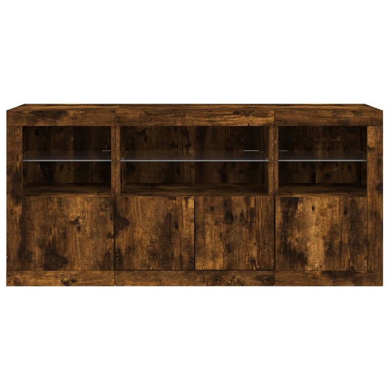 Casa si Gradina - Mobilier - Comode si corpuri - Comode - Servanta cu lumini LED, stejar fumuriu, 142,5x37x67 cm - Infinity.ro
