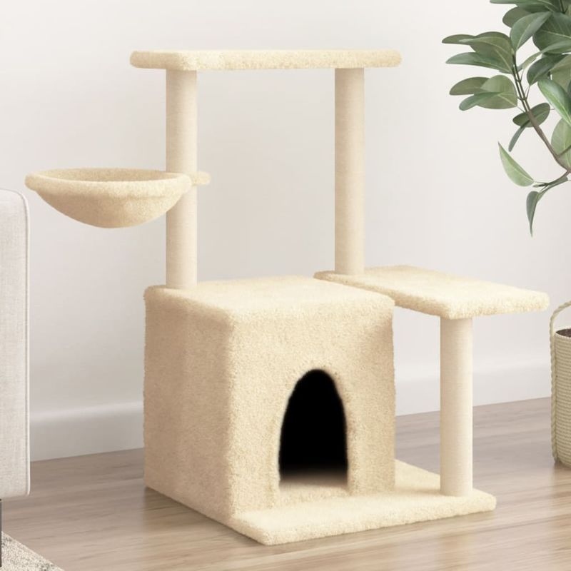 Petshop - Accesorii petshop - Jucarii animale - Ansambluri de joaca - Ansamblu de pisici cu stalpi din funie de sisal, crem, 83 cm - Infinity.ro