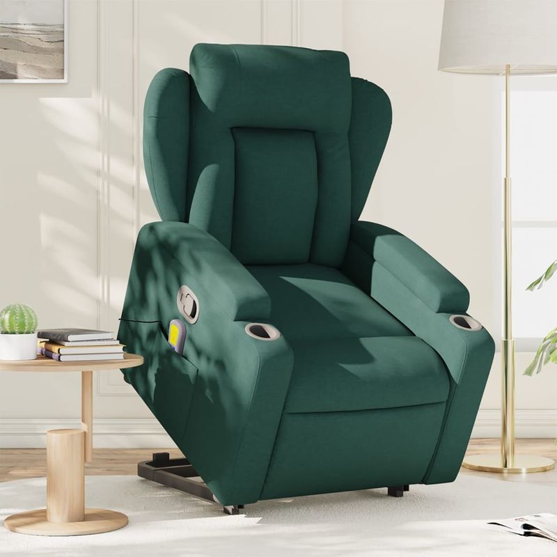 Ingrijire personala si Cosmetice - Sanatate si wellness - Articole wellness - Fotolii de masaj - Fotoliu rabatabil de masaj, cu ridicare, verde inchis, textil - Infinity.ro