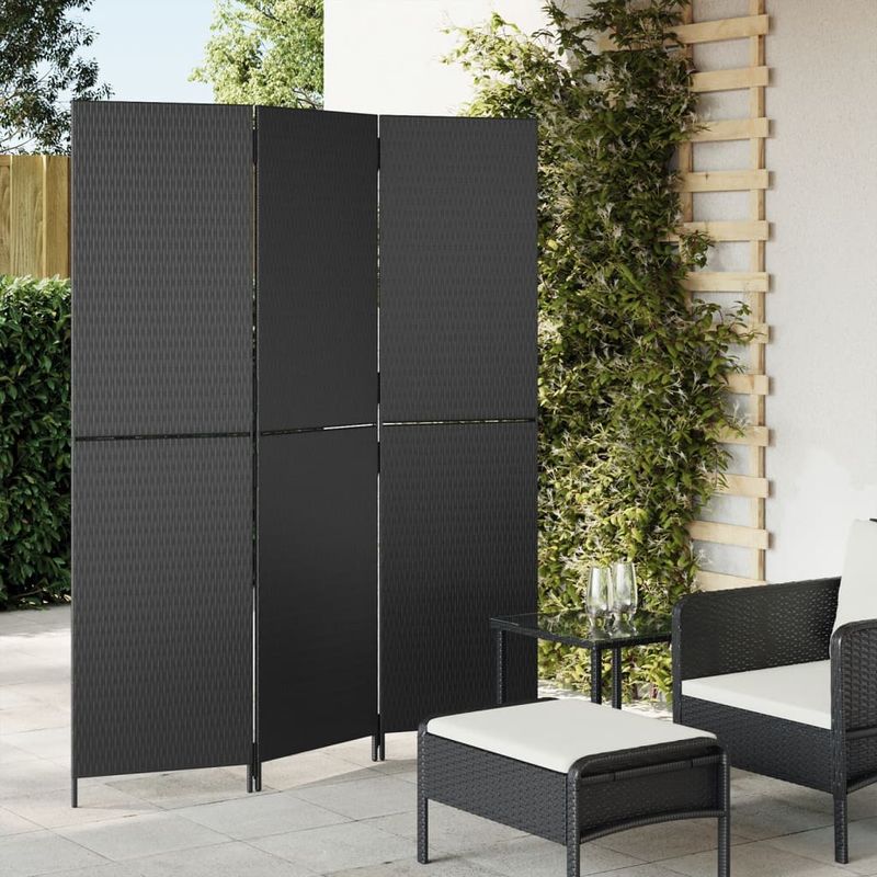 Casa si Gradina - Decoratiuni - Pereti despartitori si paravane - Separator de camera cu 3 panouri, negru, poliratan, model țesătură plină, mărime 147x180 cm - Infinity.ro