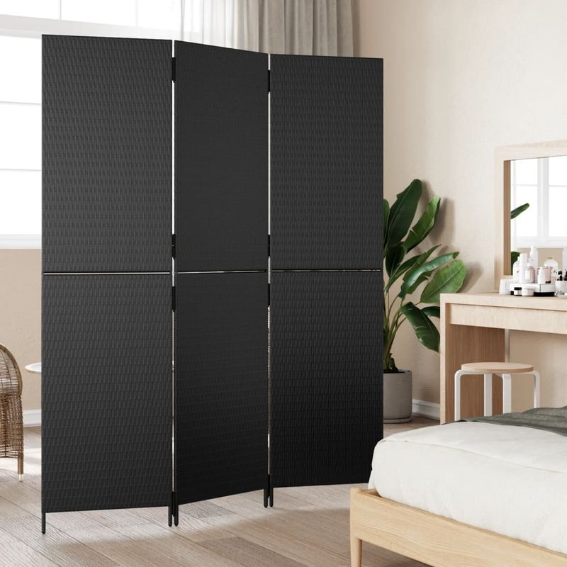 Casa si Gradina - Decoratiuni - Pereti despartitori si paravane - Separator de camera cu 3 panouri, negru, poliratan, model țesătură plină, mărime 147x180 cm - Infinity.ro