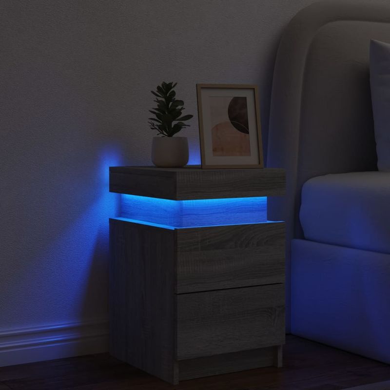 Casa si Gradina - Mobilier - Comode si corpuri - Noptiere - Noptiera cu lumini LED, gri sonoma, 35x39x55 cm - Infinity.ro