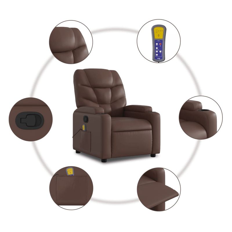 Ingrijire personala si Cosmetice - Sanatate si wellness - Articole wellness - Fotolii de masaj - Fotoliu de masaj rabatabil cu ridicare, maro, piele ecologica - Infinity.ro