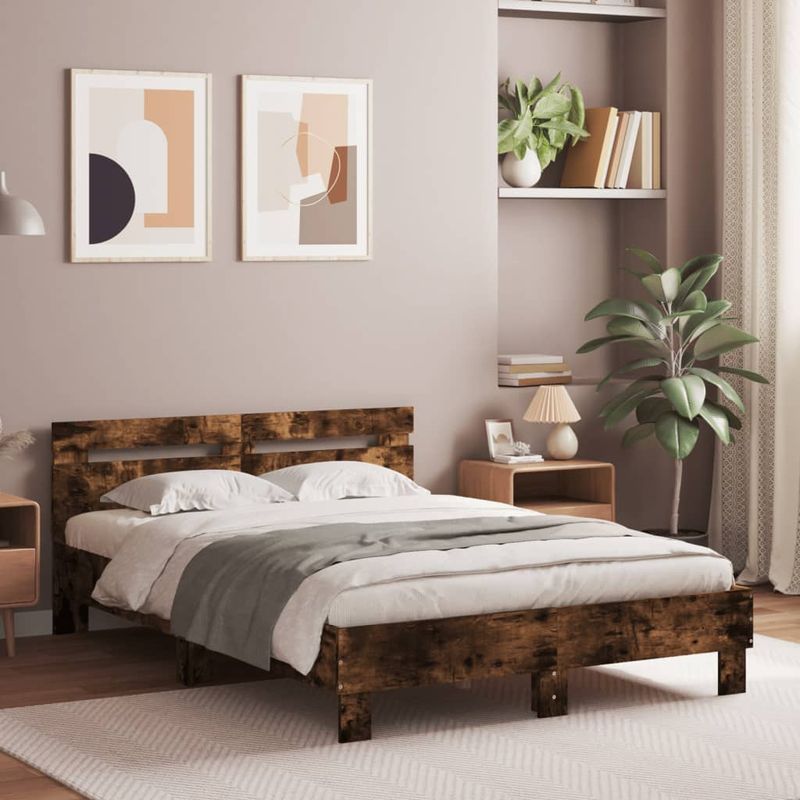 Casa si Gradina - Mobilier - Paturi si accesorii - Paturi - Cadru de pat cu tablie stejar fumuriu 120x190 cm lemn prelucrat - Infinity.ro