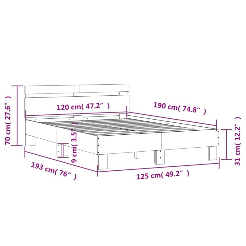 Casa si Gradina - Mobilier - Paturi si accesorii - Paturi - Cadru de pat cu tablie stejar fumuriu 120x190 cm lemn prelucrat - Infinity.ro
