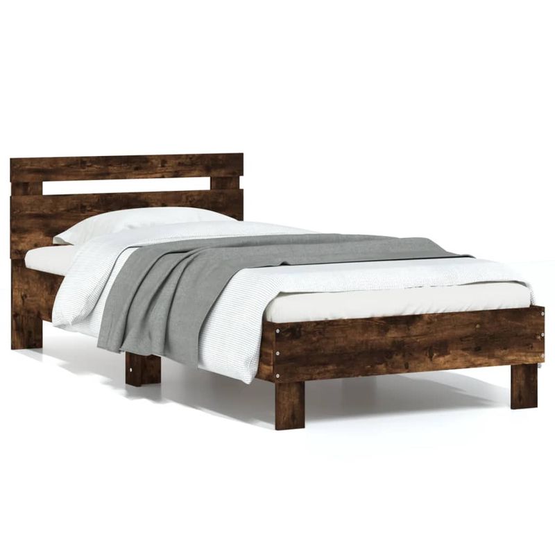 Casa si Gradina - Mobilier - Paturi si accesorii - Paturi - Cadru de pat cu tablie stejar fumuriu 90x200 cm lemn prelucrat - Infinity.ro