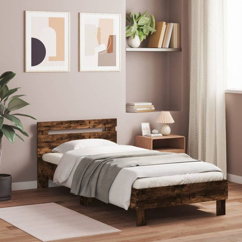 Casa si Gradina - Mobilier - Paturi si accesorii - Paturi - Cadru de pat cu tablie stejar fumuriu 90x200 cm lemn prelucrat - Infinity.ro
