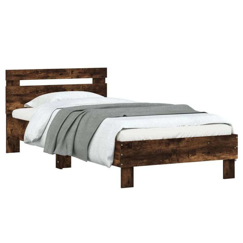Casa si Gradina - Mobilier - Paturi si accesorii - Paturi - Cadru de pat cu tablie stejar fumuriu 90x200 cm lemn prelucrat - Infinity.ro