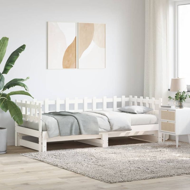 Casa si Gradina - Mobilier - Paturi si accesorii - Paturi - Pat de zi extensibil, alb, 2x(80x200) cm, lemn masiv de pin - Infinity.ro