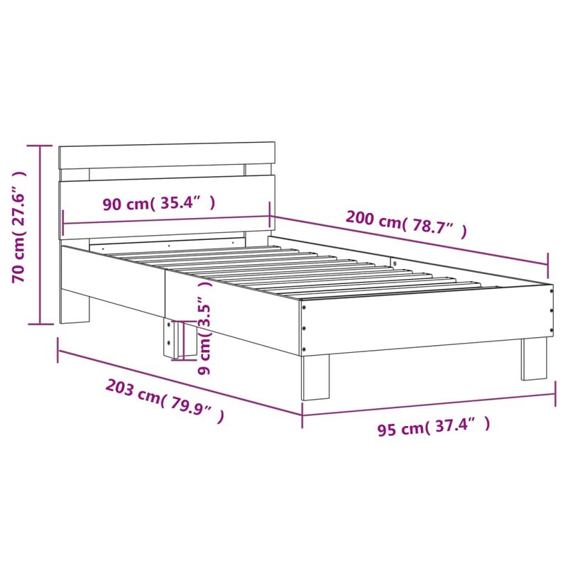 Casa si Gradina - Mobilier - Paturi si accesorii - Paturi - Cadru de pat cu tablie stejar fumuriu 90x200 cm lemn prelucrat - Infinity.ro