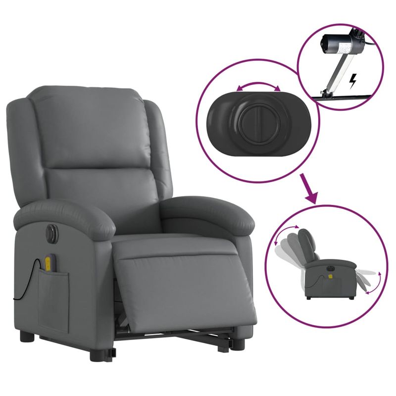 Ingrijire personala si Cosmetice - Sanatate si wellness - Articole wellness - Fotolii de masaj - Fotoliu masaj rabatabil electric cu ridicare, gri, piele eco - Infinity.ro