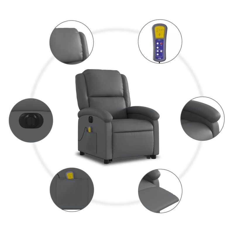 Ingrijire personala si Cosmetice - Sanatate si wellness - Articole wellness - Fotolii de masaj - Fotoliu masaj rabatabil electric cu ridicare, gri, piele eco - Infinity.ro