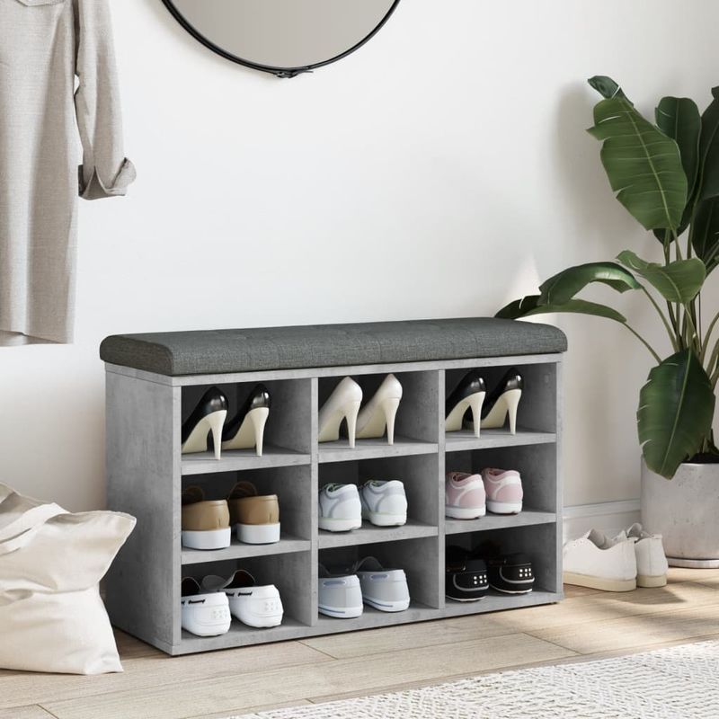 Casa si Gradina - Mobilier - Organizare si depozitare - Bancute - Banca de pantofi, gri beton, 82x32x50 cm, lemn prelucrat - Infinity.ro