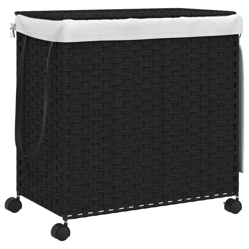 Market - Spalare si intretinere rufe - Uscatoare de rufe si accesorii - Cos de rufe cu roti, negru, 60x35x60,5 cm, ratan - Infinity.ro