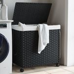 Market - Spalare si intretinere rufe - Uscatoare de rufe si accesorii - Cos de rufe cu roti, negru, 60x35x60,5 cm, ratan - Infinity.ro