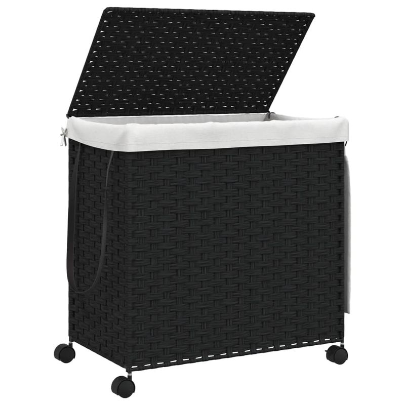 Market - Spalare si intretinere rufe - Uscatoare de rufe si accesorii - Cos de rufe cu roti, negru, 60x35x60,5 cm, ratan - Infinity.ro