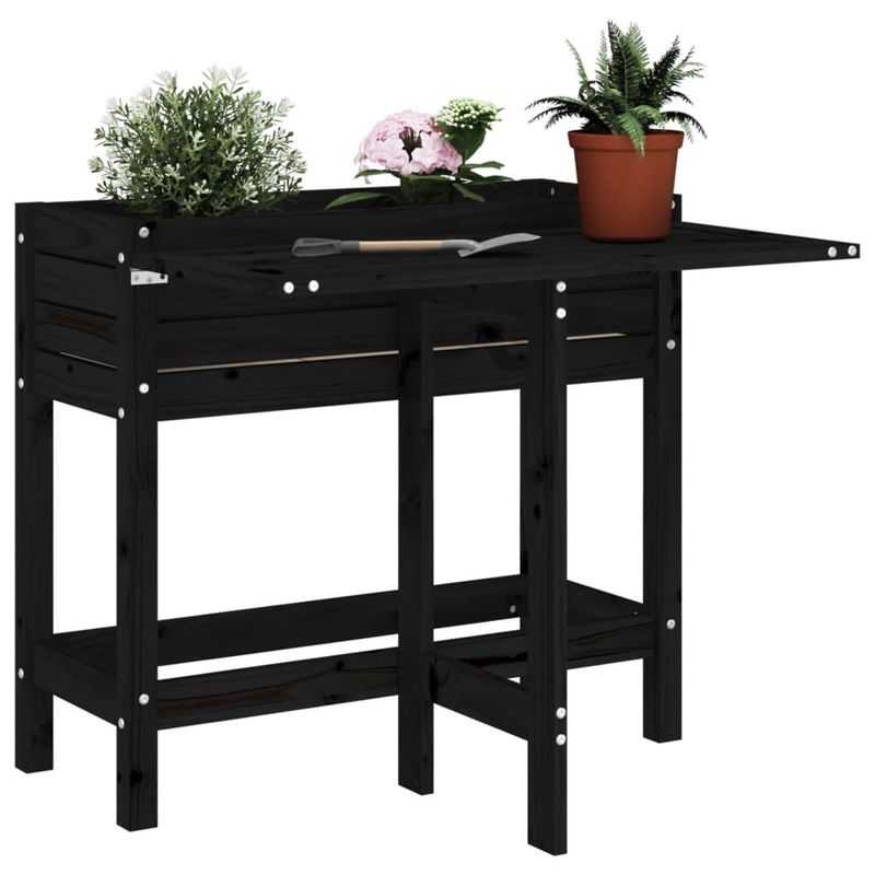 Casa si Gradina - Gradinarit si plante - Plante si ghivece - Ghivece si suporturi - Jardiniera de gradina cu blat pliabil negru lemn masiv pin - Infinity.ro