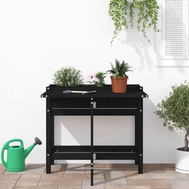 Casa si Gradina - Gradinarit si plante - Plante si ghivece - Ghivece si suporturi - Jardiniera de gradina cu blat pliabil negru lemn masiv pin - Infinity.ro