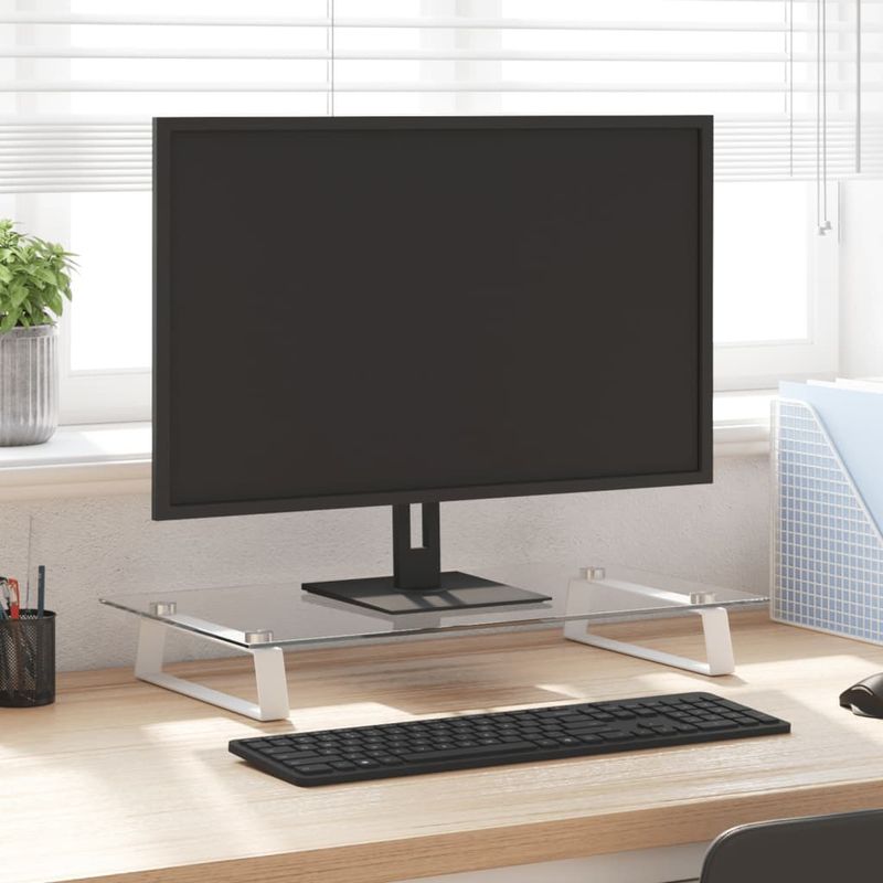 PC, gaming si accesorii - Desktop PC & monitoare - Accesorii monitoare - Suport de monitor, alb, 60x35x8 cm, sticla securizata si metal - Infinity.ro