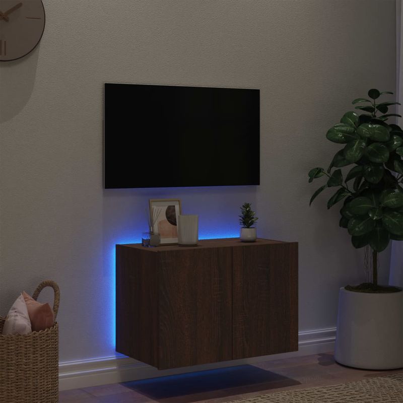 Casa si Gradina - Mobilier - Comode si corpuri - Comode - Comoda TV de perete cu lumini LED, stejar maro, 60x35x41 cm - Infinity.ro