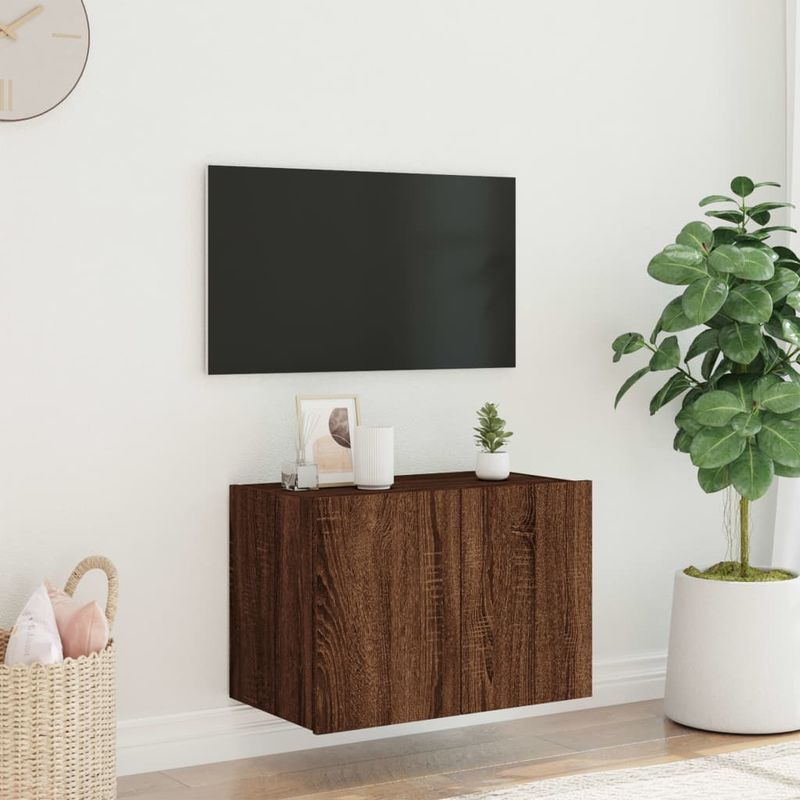 Casa si Gradina - Mobilier - Comode si corpuri - Comode - Comoda TV de perete cu lumini LED, stejar maro, 60x35x41 cm - Infinity.ro