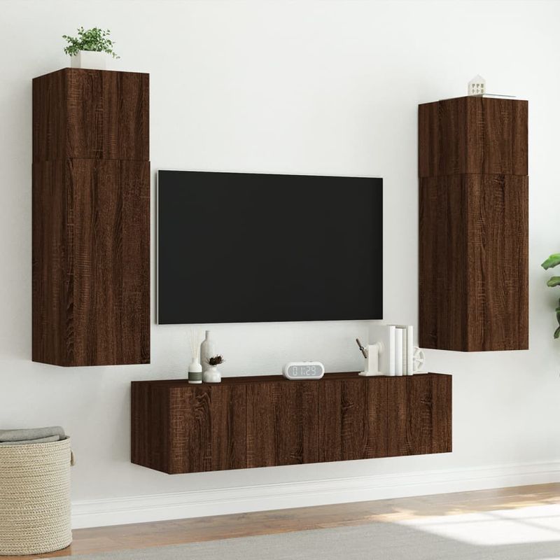 Casa si Gradina - Mobilier - Comode si corpuri - Comode - Comoda TV de perete cu lumini LED, stejar maro, 60x35x41 cm - Infinity.ro