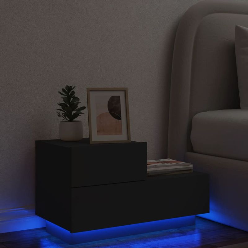 Casa si Gradina - Mobilier - Comode si corpuri - Noptiere - Noptiera cu lumini LED, negru, 70x36x40,5 cm - Infinity.ro