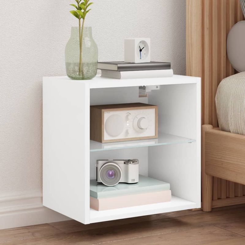 Casa si Gradina - Mobilier - Comode si corpuri - Comode - Noptiere cu lumini LED montate pe perete, 2 buc., alb - Infinity.ro