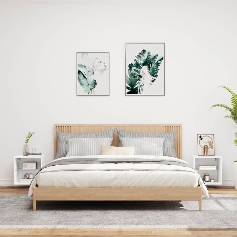 Casa si Gradina - Mobilier - Comode si corpuri - Comode - Noptiere cu lumini LED montate pe perete, 2 buc., alb - Infinity.ro