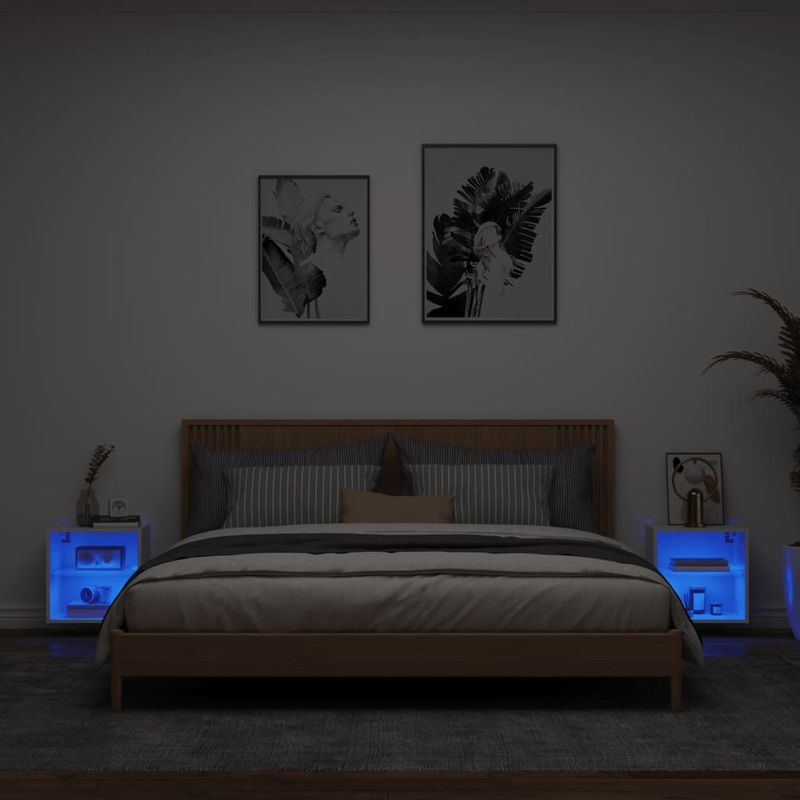 Casa si Gradina - Mobilier - Comode si corpuri - Comode - Noptiere cu lumini LED montate pe perete, 2 buc., alb - Infinity.ro
